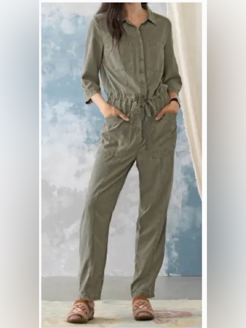 Sundance Wayside Tencel Utility Jumpsuit Green Small - Picture 2 of 14